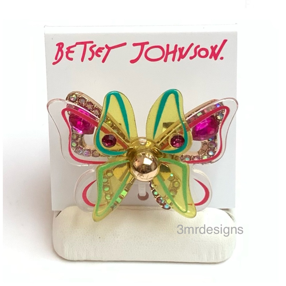 NWT Betsey Johnson 💋WHIMSICAL BUTTERFLY Gold Plated CZ Crystals Stretch Ring